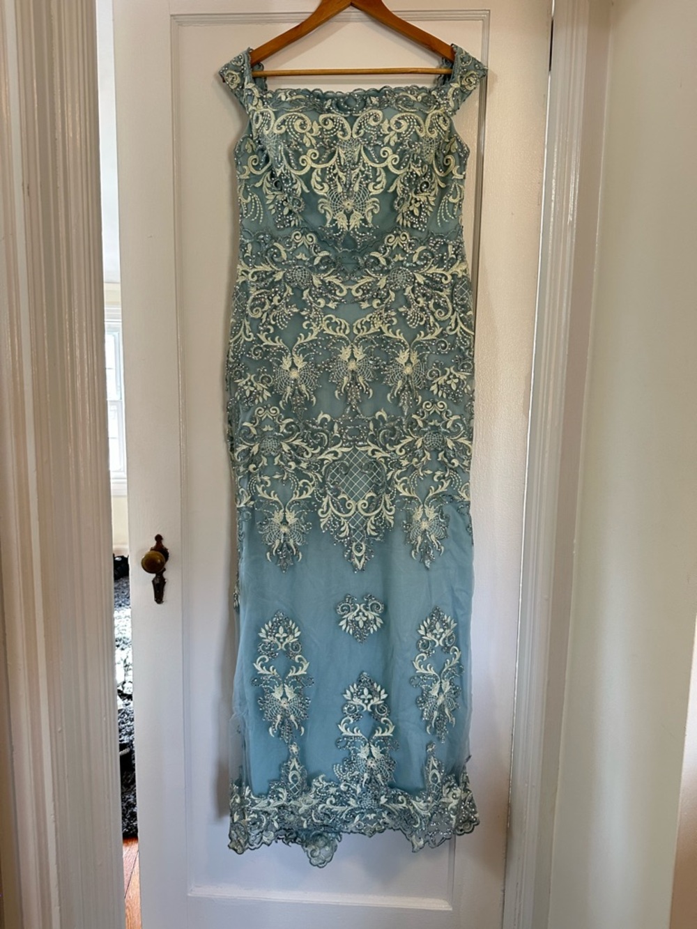 Mother of the Bride or Groom - Ornate Light Blue Embroidered Maxi Dress